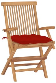 Sedie da giardino con cuscini rossi 8pz legno massello di teak