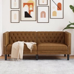 Divano Chesterfield A 2 Posti Marrone İn Similpelle Scamosciata /