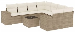 Set divano da giardino 9 pz con cuscini beige in polyrattan