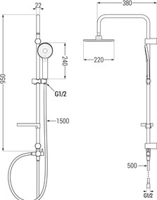 Mexen Carl set doccia esterno con soffione e rubinetto termostatico Slim, cromo - 77105240-00
