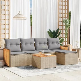 Set Divano da Giardino 6 pz con Cuscini Beige in Polyrattan