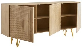 Credenza design con incisioni legno chiaro rovere e metallo dorato 3 ante L160 cm OZEN