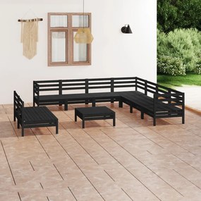 Set salotto da giardino 10 pz in legno massello di pino nero