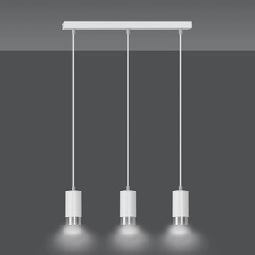 Lampadario 3 Luci Ivar Con Cilindri In Acciaio Bianco E Cromo