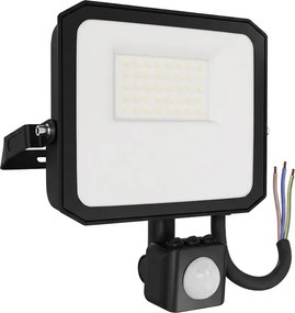 Faro LED 30W IP65 Nero con Sensore di Movimento e OSRAM chip LED Colore Bianco Caldo 3.000K