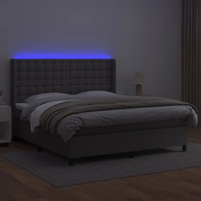 Giroletto molle con materasso e led grigio 160x200cm similpelle