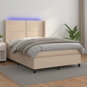 Giroletto molle materasso e led cappuccino 140x190cm similpelle