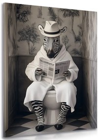 Stampa su tela – Zebra con giornale in bagno