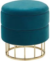 Pouf contenitore Rivestimento in velluto di poliestere blu turchese Base dorata Accessori per soggiorno dal design glamour