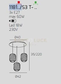 Sospensione cromo 3 luci tonda vetri tr + 2x fu 1181cr-s3 t-tf