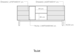 Cassettiera bassa grigio scuro 180x76 cm Corvo - Teulat