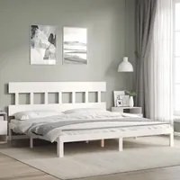 Giroletto con Testiera Bianco 200x200 cm in Legno Massello 3193617