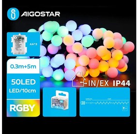 Aigostar - Catena luminosa natalizia LED per esterni 50xLED/3xAA/8 funzioni 5,3 m IP44 multicolore