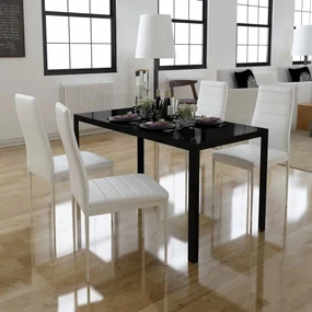 Set Tavolo Da Pranzo 5 Pz Nero E Bianco /