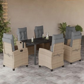 Set pranzo da giardino 7 pz con cuscini beige misto polyrattan