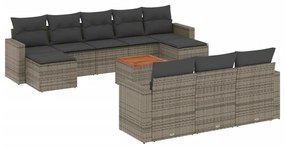 Set divani da giardino 11 pz con cuscini in polyrattan grigio