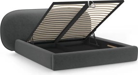 Letto matrimoniale imbottito grigio scuro con contenitore con rete inclusa 180x200 cm Ovalo – Micadoni