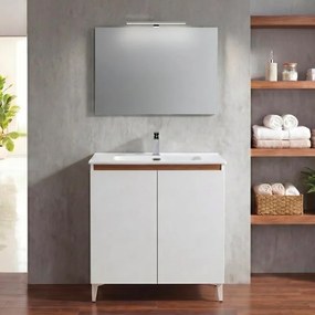 Mobile bagno con lavabo Revital L80 x H86 x P46 cm, due ante, bianco frassinato