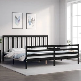 Giroletto con testiera nero 200x200 cm in legno massello