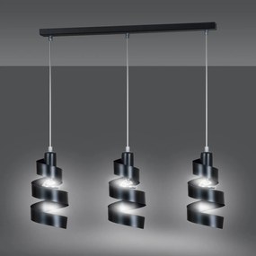 Lampadario Moderno 3 Luci Tristano In Acciaio Nero Con Fasce A Spirale