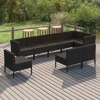 Set Divani da Giardino 9 pz con Cuscini in Polyrattan Nero 3094405