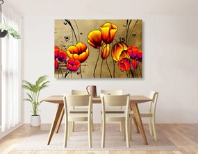 Quadro su tela – Papaveri rossi in stile etnico
