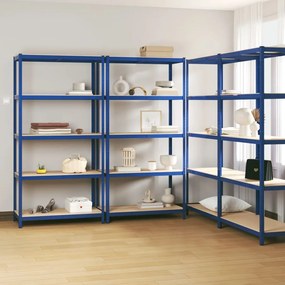 Scaffali A 5 Ripiani 4 Pz Blu İn Acciaio E Legno Multistrato /