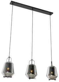 Lampada a sospensione nera con vetro fumé 23 cm oblungo 3 luci - Kevin