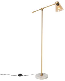 Lampada da terra art deco in bronzo con marmo e vetro ambrato - Nina