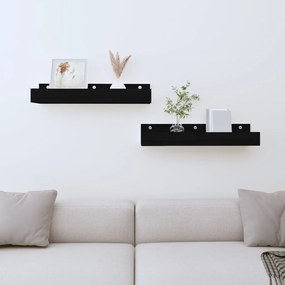 Mensole Da Parete 2 Pz Nero 50x12x9cm İn Legno Massello Di Pino /