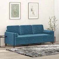 Divano a 3 Posti con Cuscini Blu 180 cm in Vellutocod mxl 70976