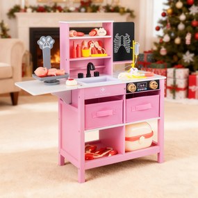 Costway Set gioco medico legno centro medico lavagna bilancia animali rubinetto lavandino, Set ospedale tavolo pieghevole cassetti valigetta accessori 2 Colori