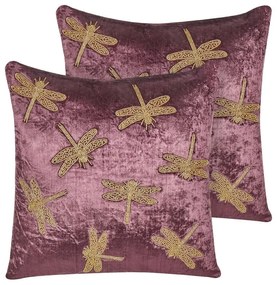 Set di 2 cuscini velluto viola e oro 45 x 45 cm DAYLILY Beliani