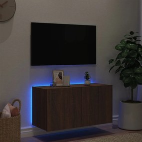 Mobile tv a parete con luci led rovere marrone 80x35x41 cm