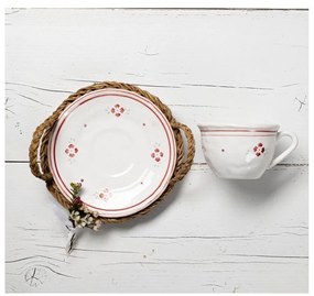 Tazza da Tè con Piattino Stile Country Decorata con Fiori Rossi