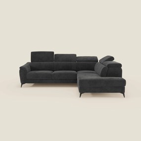 Arcos Divano angolare - piedini alti e poggiatesta reclinabili in microfibra impermeabile T11 nero