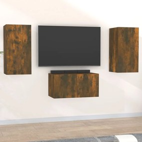 Set Mobili Porta Tv 3 Pz Rovere Fumo İn Legno Multistrato /