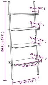 Scaffale Pendente 4 Livelli Marrone Scuro e Nero 64x34x150,5cm