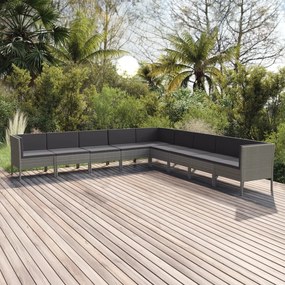 Set Divani da Giardino 9 pz con Cuscini in Polyrattan Grigio