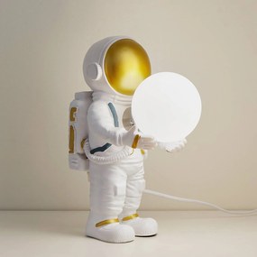 Lampada da tavolo Lindby Astronaut, bianco/oro, ceramica, vetro