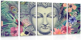Quadri 5 pezzi – Buddha su sfondo esotico