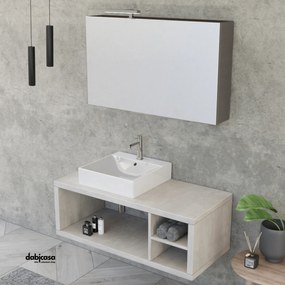 Mobile Bagno Sospeso "Unit Seven" Da 110 Cm Composto Da Tre Vani a Giorno Finitura Cemento Grigio Cielo