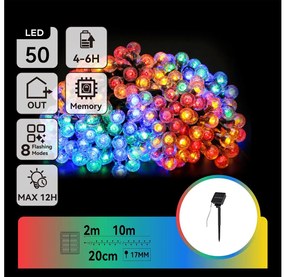 Aigostar - LED Solare catena decorativa 50xLED/8 funzioni 12m IP65 multicolore