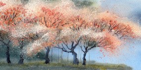 Quadro su tela – Alberi in fiore acquerellati