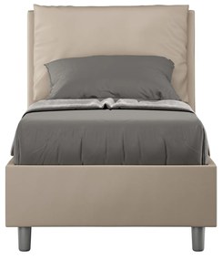 Letto singolo imbottito similpelle Antea senza rete, con rete e contenitore, Tortora / Con Rete