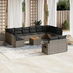 Set divani da giardino 13 pz con cuscini grigio in polyrattan