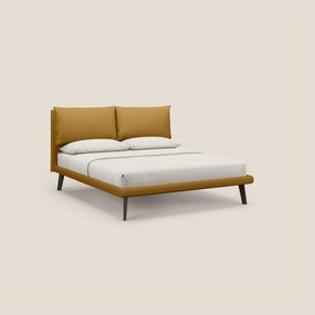 Astrid letto imbottito con piedi in legno in microfibra smacchiabile T11 giallo