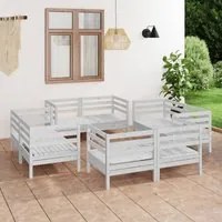 Set Divani da Giardino 8 pz Bianco in Legno Massello di Pino cod mxl 37018