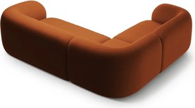 Divano angolare color terracotta (con penisola a sinistra/a L) con rivestimento in velluto Kate – Micadoni