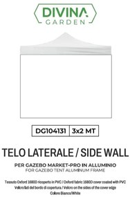 Telo laterale 3x2mt bianco impermeabile ricambio per gazebo richiudibile MARKET-PRO